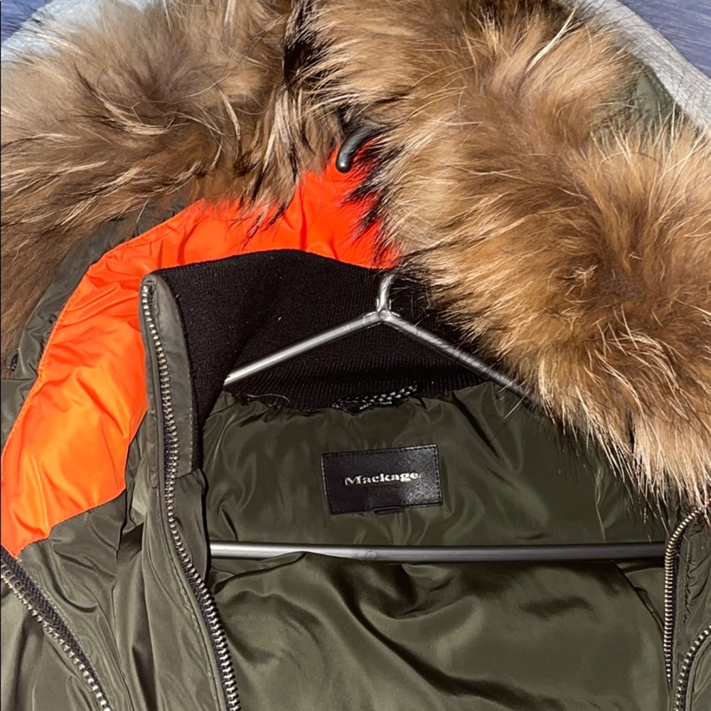 Mackage winter green and orange puffer coat